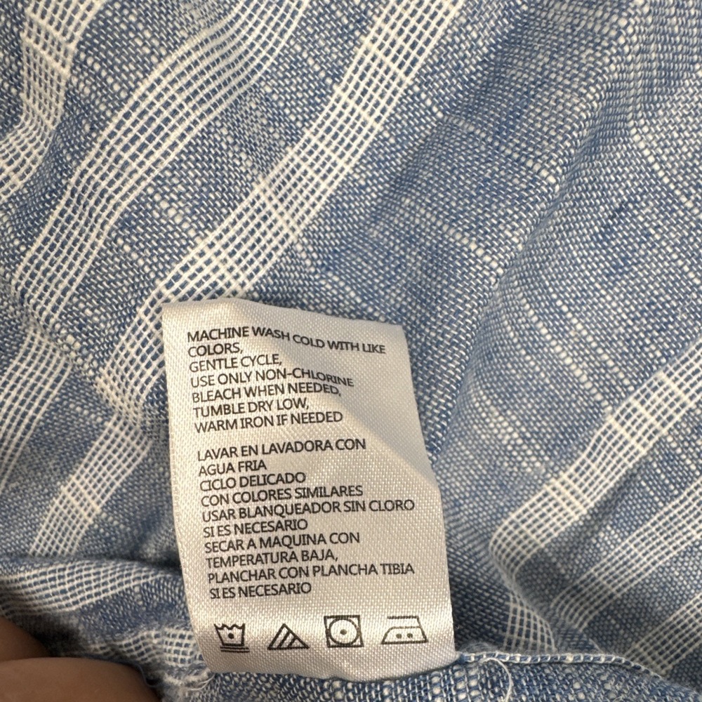 Weatherproof Vintage Men's L Regular Linen/Cotton Woven Blue Stripe SS Button-Up - Picture 5 of 7